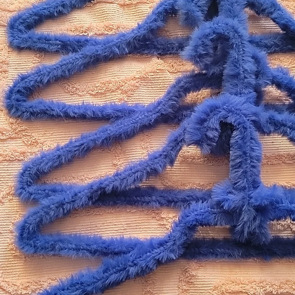 Handmade Hangers, Faux Fur,‎ thick yarn, periwinkle colored. New, five in pack.
